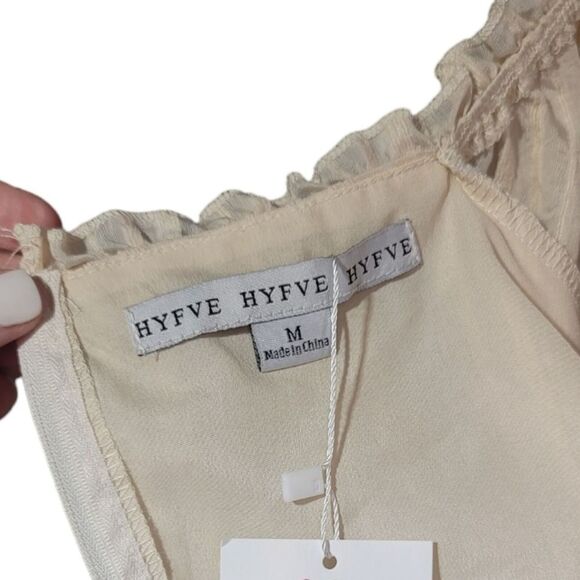 HYFVE Cottagecore Boho Peasant Dress Medium Beige Ruffle Long Sleeve Mini Dress - Picture 8 of 10